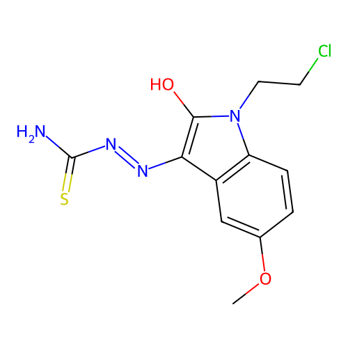 [[1-(2-chloroethyl)-5-methoxy-2-oxoindol-3-ylidene]amino]thiourea structure