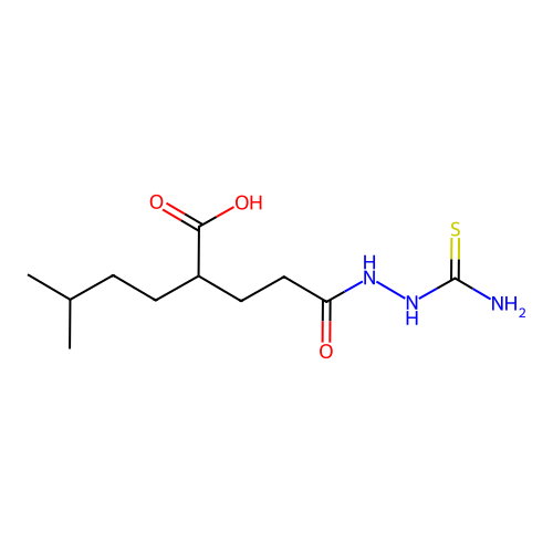2-[3-(2-Carbamothioylhydrazinyl)-3-oxopropyl]-5-methylhexanoic acid structure