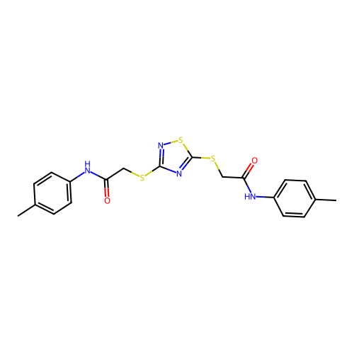2,2'-((1,2,4-thiadiazole-3,5-diyl)bis(sulfanediyl))bis(N-(p-tolyl)acetamide) structure
