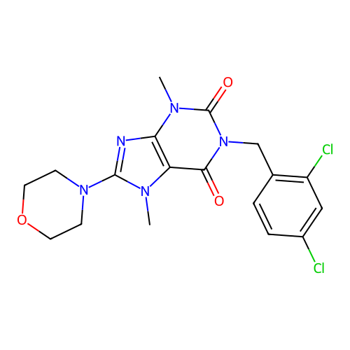 1-(2,4-dichlorobenzyl)-3,7-dimethyl-8-morpholino-1H-purine-2,6(3H,7H)-dione structure