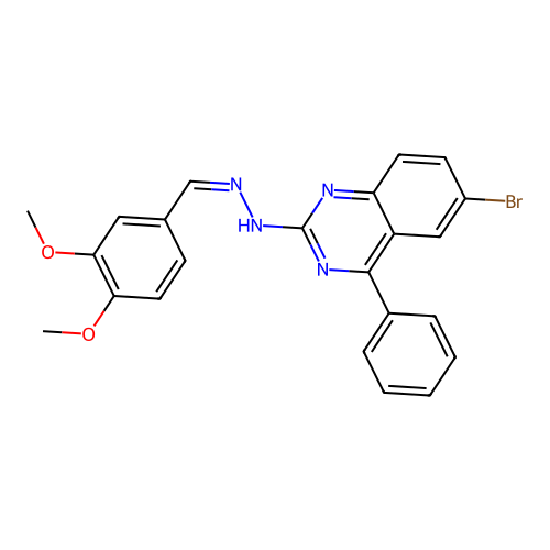 (Z)-6-bromo-2-(2-(3,4-dimethoxybenzylidene)hydrazinyl)-4-phenylquinazoline structure