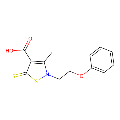 3-Methyl-2-(2-phenoxyethyl)-5-thioxo-2,5-dihydroisothiazole-4-carboxylic acid structure