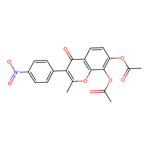 2-methyl-3-(4-nitrophenyl)-4-oxo-4H-chromene-7,8-diyl diacetate structure