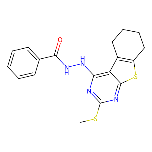 N'-(2-(methylthio)-5,6,7,8-tetrahydrobenzo[4,5]thieno[2,3-d]pyrimidin-4-yl)benzohydrazide structure