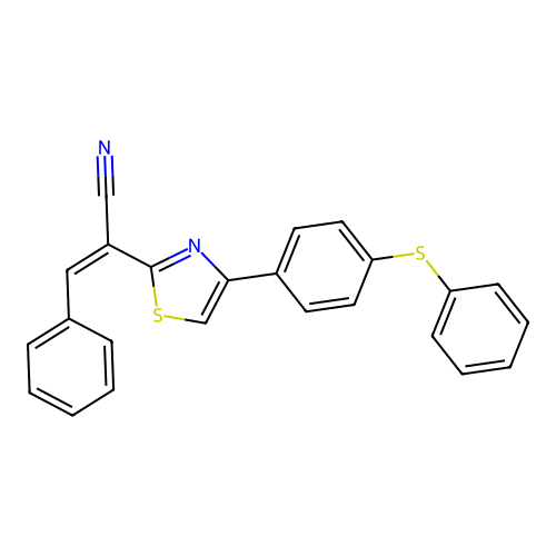 (2Z)-3-phenyl-2-{4-[4-(phenylsulfanyl)phenyl]-1,3-thiazol-2-yl}prop-2-enenitrile structure