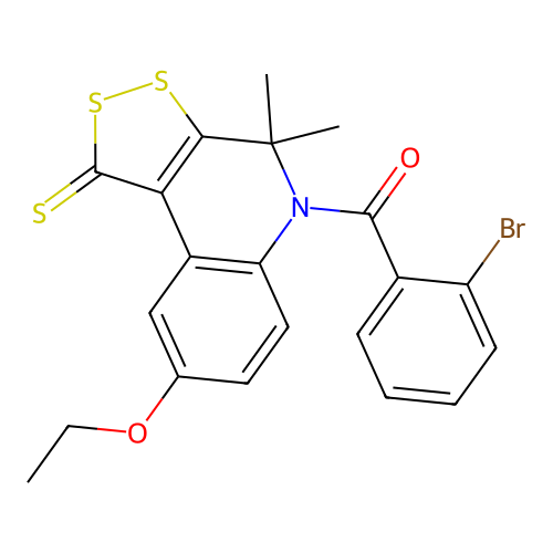 (2-bromophenyl)(8-ethoxy-4,4-dimethyl-1-thioxo-1,4-dihydro-5H-[1,2]dithiolo[3,4-c]quinolin-5-yl)methanone structure