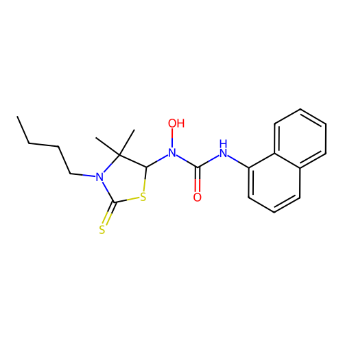 1-(3-butyl-4,4-dimethyl-2-thioxothiazolidin-5-yl)-1-hydroxy-3-(naphthalen-1-yl)urea structure
