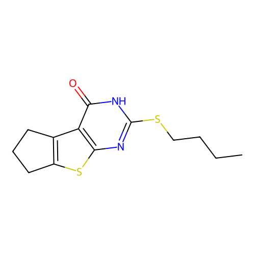 2-(butylsulfanyl)-6,7-dihydro-5H-cyclopenta[4,5]thieno[2,3-d]pyrimidin-4-ol structure