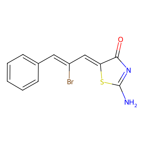 (5Z)-5-[(2Z)-2-bromo-3-phenylprop-2-en-1-ylidene]-2-imino-1,3-thiazolidin-4-one structure