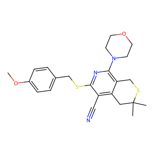 6-[(4-methoxyphenyl)methylsulfanyl]-3,3-dimethyl-8-morpholin-4-yl-1,4-dihydrothiopyrano[3,4-c]pyridine-5-carbonitrile structure