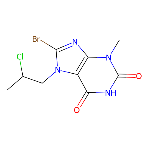 8-bromo-7-(2-chloropropyl)-3-methyl-3,7-dihydro-1H-purine-2,6-dione structure