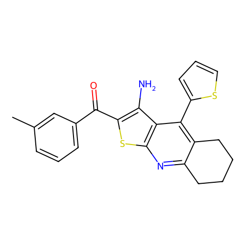 (3-amino-4-(thiophen-2-yl)-5,6,7,8-tetrahydrothieno[2,3-b]quinolin-2-yl)(m-tolyl)methanone structure