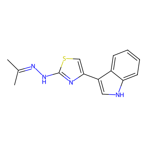 3-{2-[2-(propan-2-ylidene)hydrazinyl]-1,3-thiazol-4-yl}-1H-indole structure