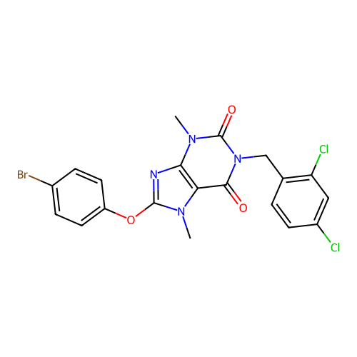 8-(4-bromophenoxy)-1-(2,4-dichlorobenzyl)-3,7-dimethyl-1H-purine-2,6(3H,7H)-dione structure