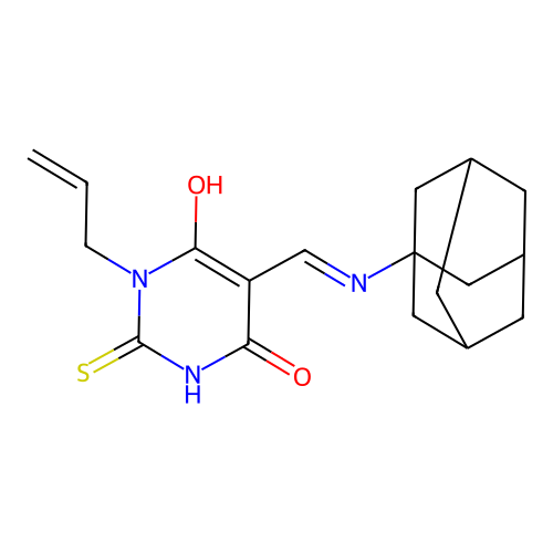 5-[(1-adamantylamino)methylidene]-1-prop-2-enyl-2-sulfanylidene-1,3-diazinane-4,6-dione structure