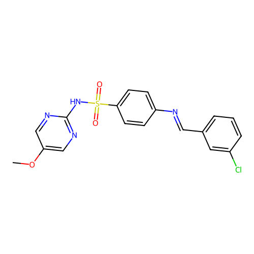 (E)-4-((3-chlorobenzylidene)amino)-N-(5-methoxypyrimidin-2-yl)benzenesulfonamide structure