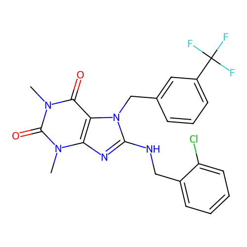 8-[(2-chlorophenyl)methylamino]-1,3-dimethyl-7-[[3-(trifluoromethyl)phenyl]methyl]purine-2,6-dione structure