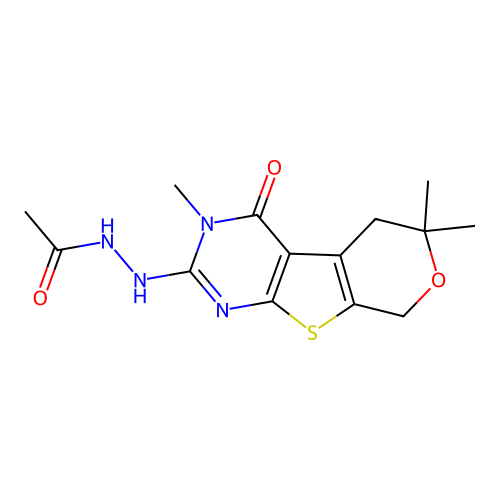 N'-(3,6,6-trimethyl-4-oxo-3,5,6,8-tetrahydro-4H-pyrano[4',3':4,5]thieno[2,3-d]pyrimidin-2-yl)acetohydrazide structure