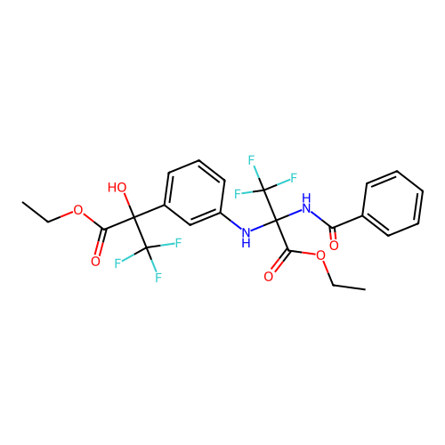 ethyl 2-[3-[(2-benzamido-3-ethoxy-1,1,1-trifluoro-3-oxopropan-2-yl)amino]phenyl]-3,3,3-trifluoro-2-hydroxypropanoate structure