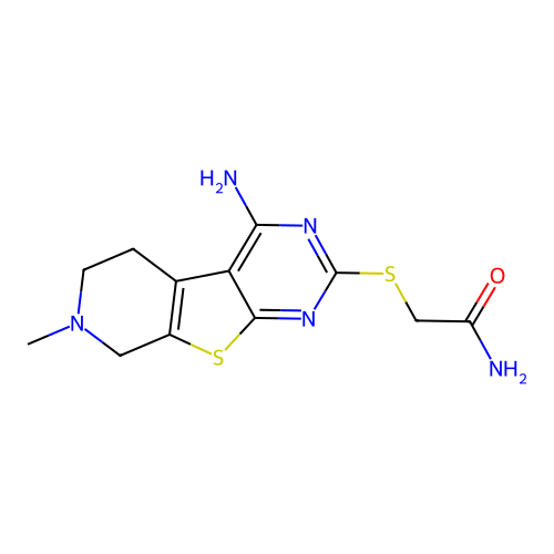 2-((4-amino-7-methyl-5,6,7,8-tetrahydropyrido[4',3':4,5]thieno[2,3-d]pyrimidin-2-yl)thio)acetamide structure