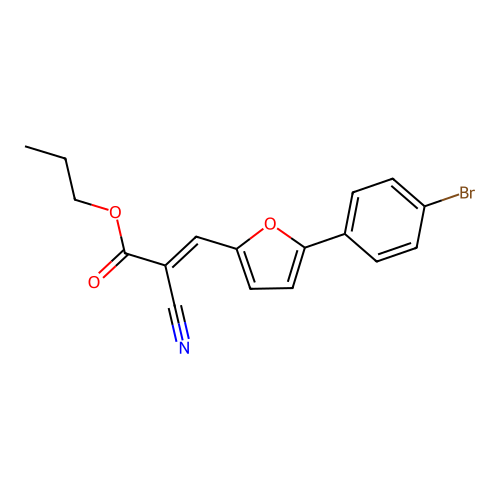 propyl (2E)-3-[5-(4-bromophenyl)furan-2-yl]-2-cyanoprop-2-enoate structure