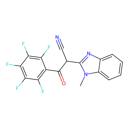 2-(1-methyl-1H-benzimidazol-2-yl)-3-oxo-3-(pentafluorophenyl)propanenitrile structure