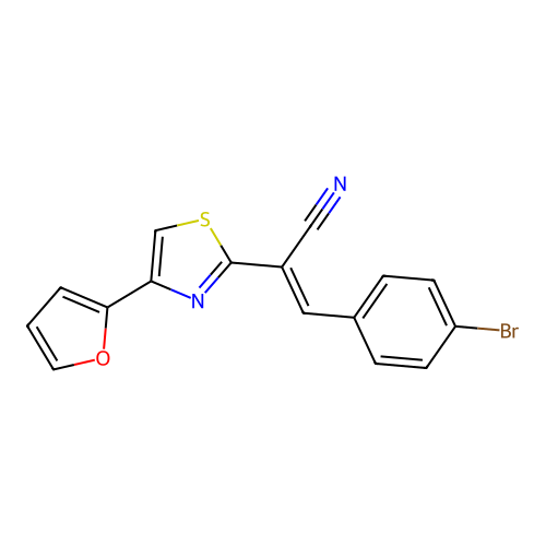 (2E)-3-(4-bromophenyl)-2-[4-(furan-2-yl)-1,3-thiazol-2-yl]prop-2-enenitrile structure