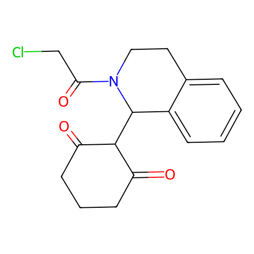 2-[2-(Chloroacetyl)-1,2,3,4-tetrahydroisoquinolin-1-yl]cyclohexane-1,3-dione structure