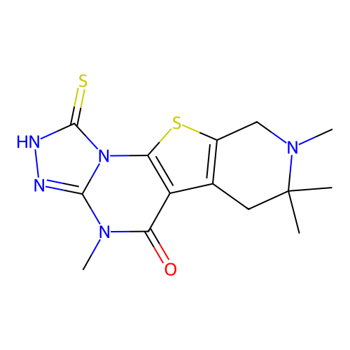4,7,7,8-tetramethyl-1-thioxo-1,2,6,7,8,9-hexahydropyrido[4',3':4,5]thieno[3,2-e][1,2,4]triazolo[4,3-a]pyrimidin-5(4H)-one structure