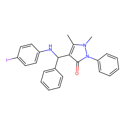 4-[(4-iodoanilino)-phenylmethyl]-1,5-dimethyl-2-phenylpyrazol-3-one structure