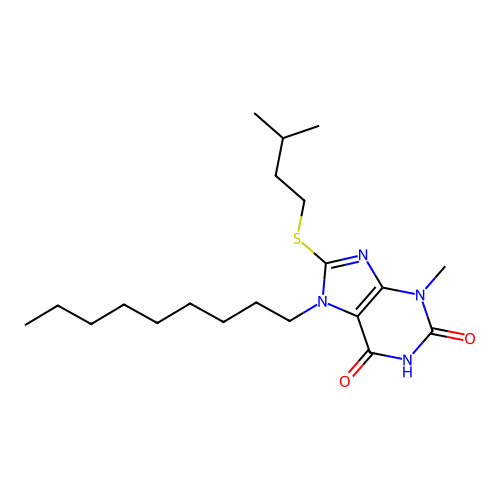 3-Methyl-8-(3-methyl-butylsulfanyl)-7-nonyl-3,7-dihydro-purine-2,6-dione structure