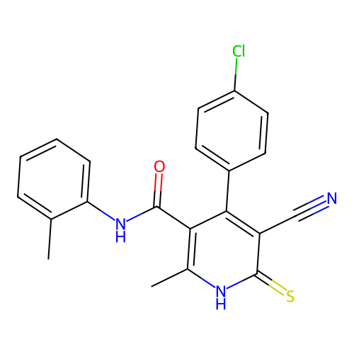 4-(4-chlorophenyl)-5-cyano-2-methyl-6-thioxo-N-(o-tolyl)-1,6-dihydropyridine-3-carboxamide structure