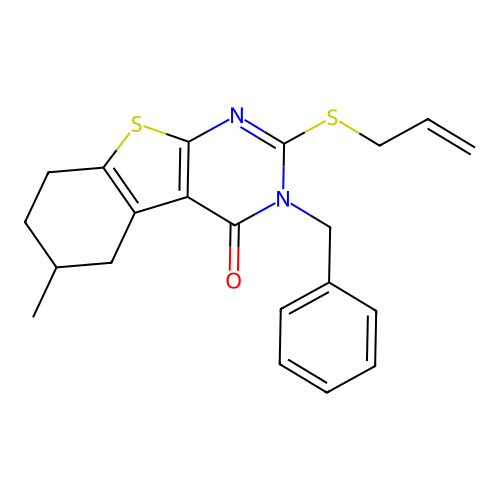 3-benzyl-6-methyl-2-(prop-2-en-1-ylsulfanyl)-5,6,7,8-tetrahydro[1]benzothieno[2,3-d]pyrimidin-4(3H)-one structure