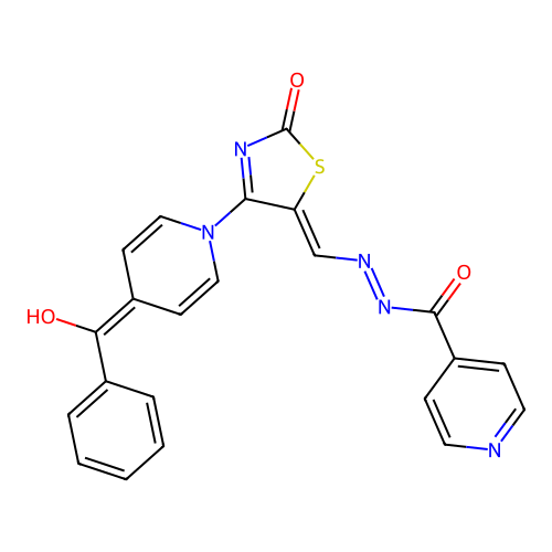 N-[[4-[4-[hydroxy(phenyl)methylidene]pyridin-1-yl]-2-oxo-1,3-thiazol-5-ylidene]methylimino]pyridine-4-carboxamide structure