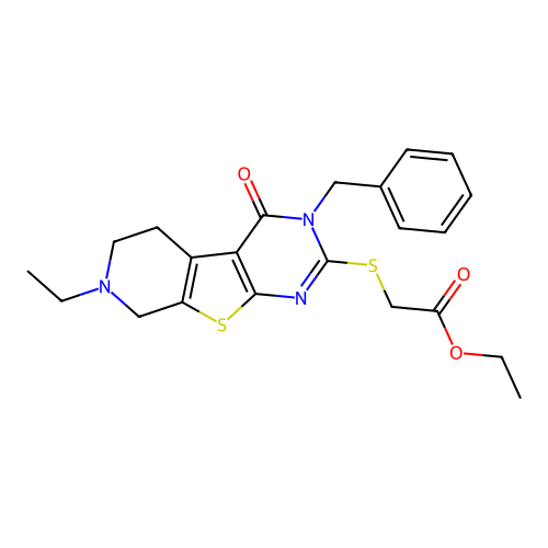 ethyl [(3-benzyl-7-ethyl-4-oxo-3,4,5,6,7,8-hexahydropyrido[4',3':4,5]thieno[2,3-d]pyrimidin-2-yl)sulfanyl]acetate structure