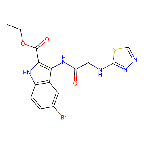 ethyl 5-bromo-3-{[N-(1,3,4-thiadiazol-2-yl)glycyl]amino}-1H-indole-2-carboxylate structure