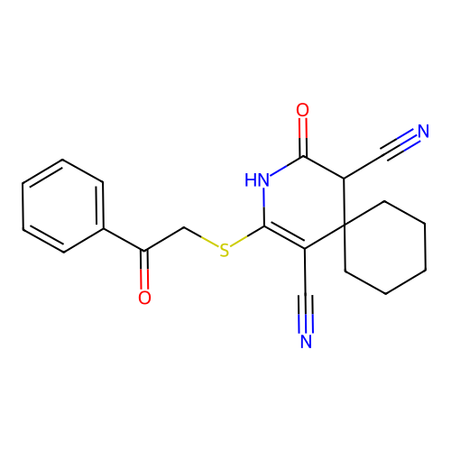 8-oxo-10-phenacylsulfanyl-9-azaspiro[5.5]undec-10-ene-7,11-dicarbonitrile structure