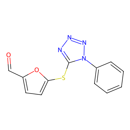 5-[(1-phenyl-1H-tetrazol-5-yl)sulfanyl]furan-2-carbaldehyde structure