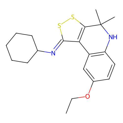 N-cyclohexyl-8-ethoxy-4,4-dimethyl-5H-dithiolo[3,4-c]quinolin-1-imine structure