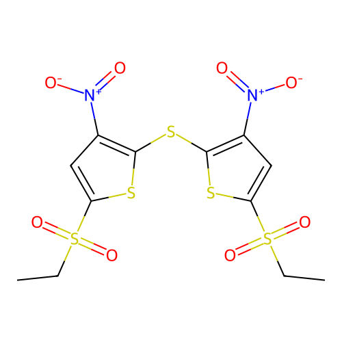 Bis(5-(ethylsulfonyl)-3-nitrothiophen-2-yl)sulfane structure