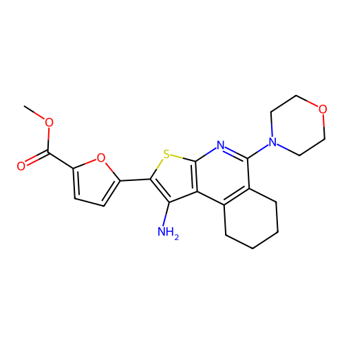 methyl 5-(1-amino-5-morpholin-4-yl-6,7,8,9-tetrahydrothieno[2,3-c]isoquinolin-2-yl)furan-2-carboxylate structure