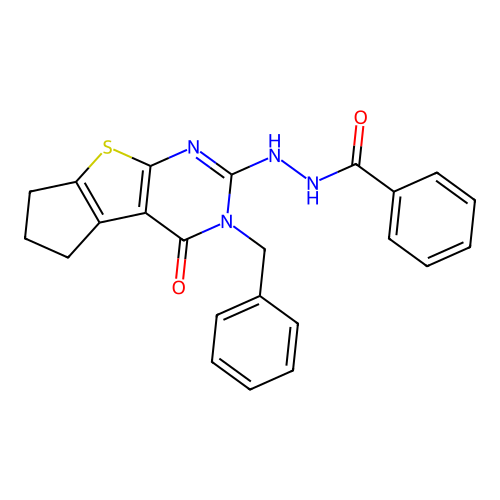N'-(3-benzyl-4-oxo-3,5,6,7-tetrahydro-4H-cyclopenta[4,5]thieno[2,3-d]pyrimidin-2-yl)benzohydrazide structure
