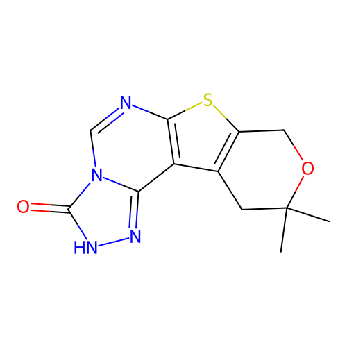 10,10-dimethyl-10,11-dihydro-2H-pyrano[4',3':4,5]thieno[3,2-e][1,2,4]triazolo[4,3-c]pyrimidin-3(8H)-one structure