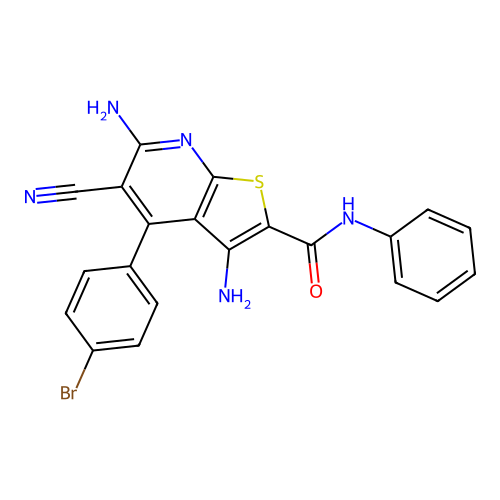 3,6-diamino-4-(4-bromophenyl)-5-cyano-N-phenylthieno[2,3-b]pyridine-2-carboxamide structure