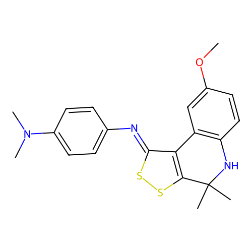 (E)-N1-(8-methoxy-4,4-dimethyl-4,5-dihydro-1H-[1,2]dithiolo[3,4-c]quinolin-1-ylidene)-N4,N4-dimethylbenzene-1,4-diamine structure