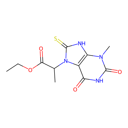 ethyl 2-(8-mercapto-3-methyl-2,6-dioxo-2,3-dihydro-1H-purin-7(6H)-yl)propanoate structure