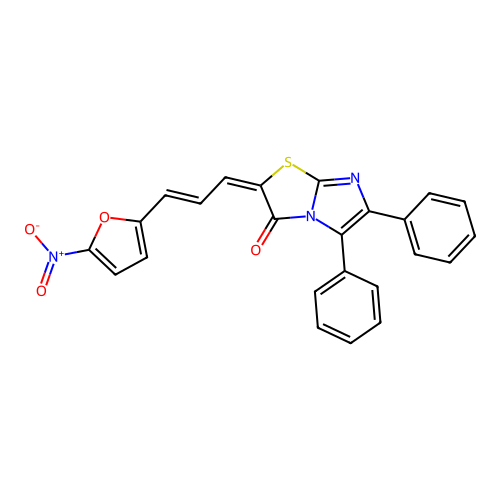 (E)-2-((E)-3-(5-nitrofuran-2-yl)allylidene)-5,6-diphenylimidazo[2,1-b]thiazol-3(2H)-one structure