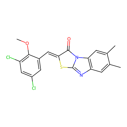 (2Z)-2-(3,5-dichloro-2-methoxybenzylidene)-6,7-dimethyl[1,3]thiazolo[3,2-a]benzimidazol-3(2H)-one structure