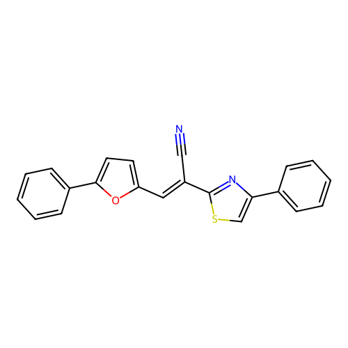 (2E)-3-(5-phenylfuran-2-yl)-2-(4-phenyl-1,3-thiazol-2-yl)prop-2-enenitrile structure
