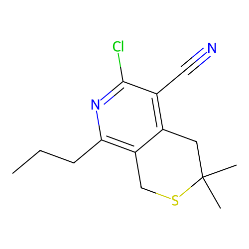 6-chloro-3,3-dimethyl-8-propyl-3,4-dihydro-1H-thiopyrano[3,4-c]pyridine-5-carbonitrile structure